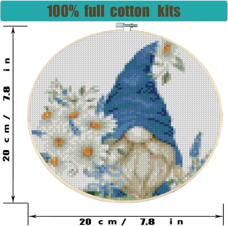 Tiwabb 4 Pack Stamped Cross Stitch Kits for Adults with Frame - Gnome Flower Embroidery Kits for Beginners Adults,11 CT Patterns Dimensions Counted Cross Stitch Kits Arts Craft Kits 7.8 x 7.8 inch - Image 5